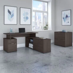 Bush Business Furniture Jamestown 60"W L-Shaped Desk W Lateral File - JTN022SGSU