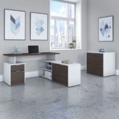 Bush Business Furniture Jamestown 60"W L-Shaped Desk W Lateral File - JTN022SGWHSU