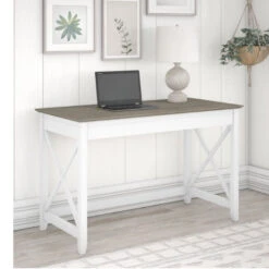 Bush Key West 48W Writing Desk Shiplap Gray And Pure White - KWD148G2W-03