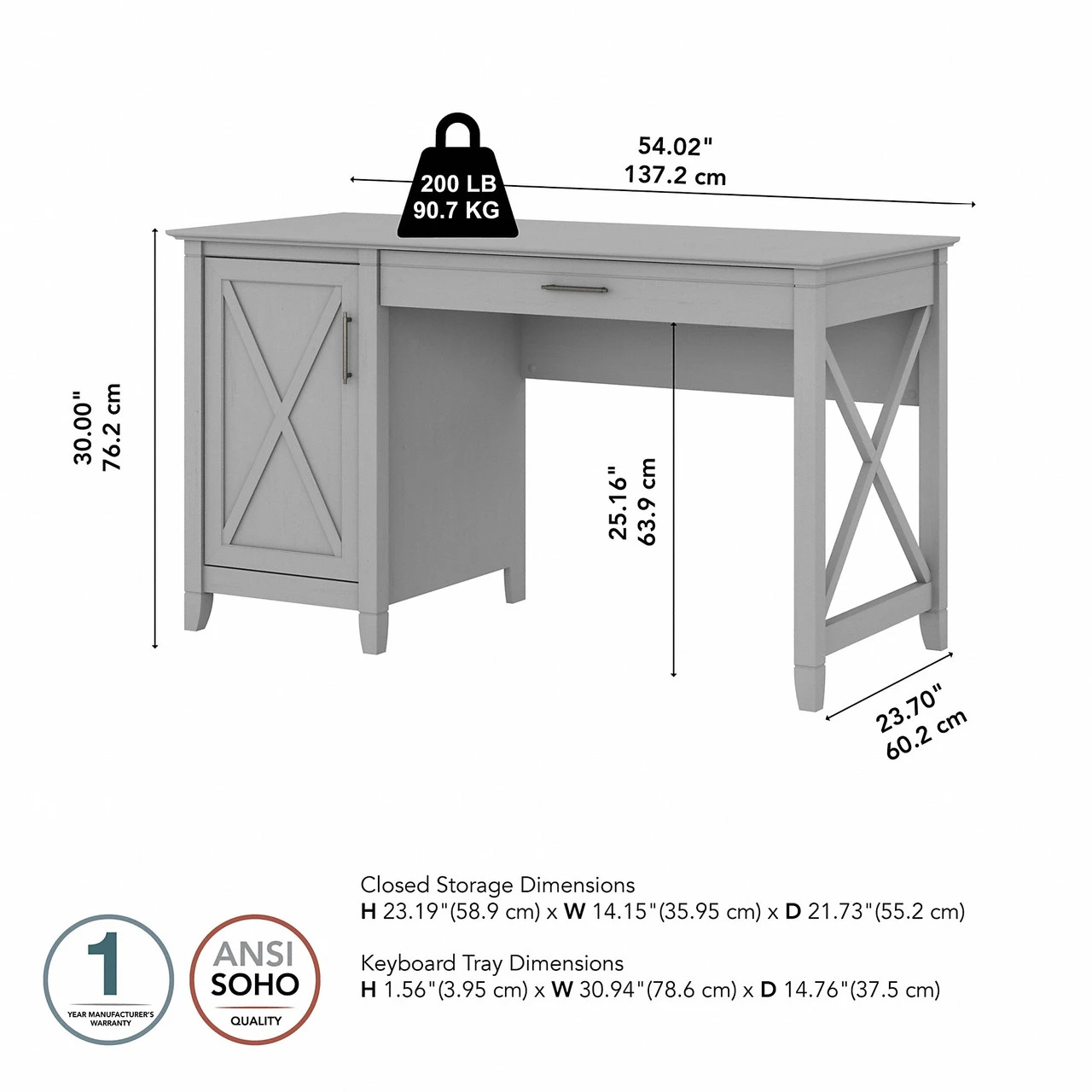 Bush Furniture Key West 54W Computer Desk With Keyboard Tray And Storage In Cape Cod Gray - KWD154CG-03 - Image 2