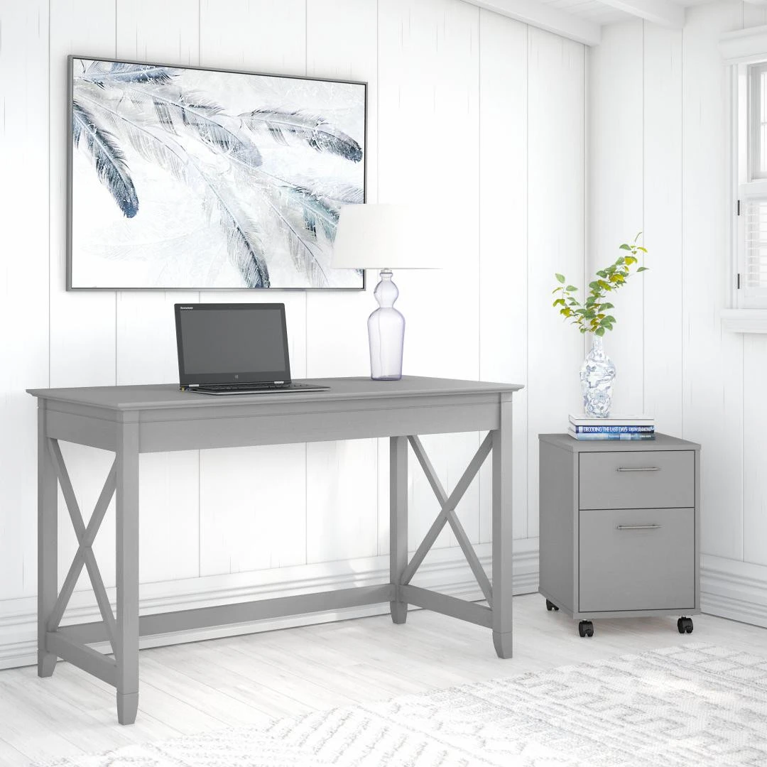 Bush Key West 48W Writing Desk With 2 Drawer Mobile Filing Cabinet Cape Cod Gray - KWS001CG - Image 3