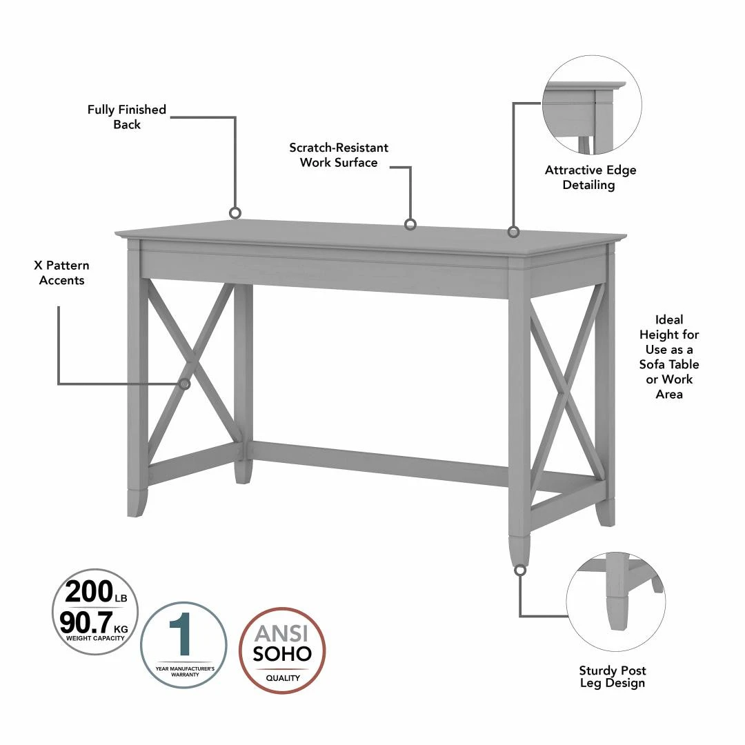 Bush Key West 48W Writing Desk With 2 Drawer Mobile Filing Cabinet Cape Cod Gray - KWS001CG - Image 8