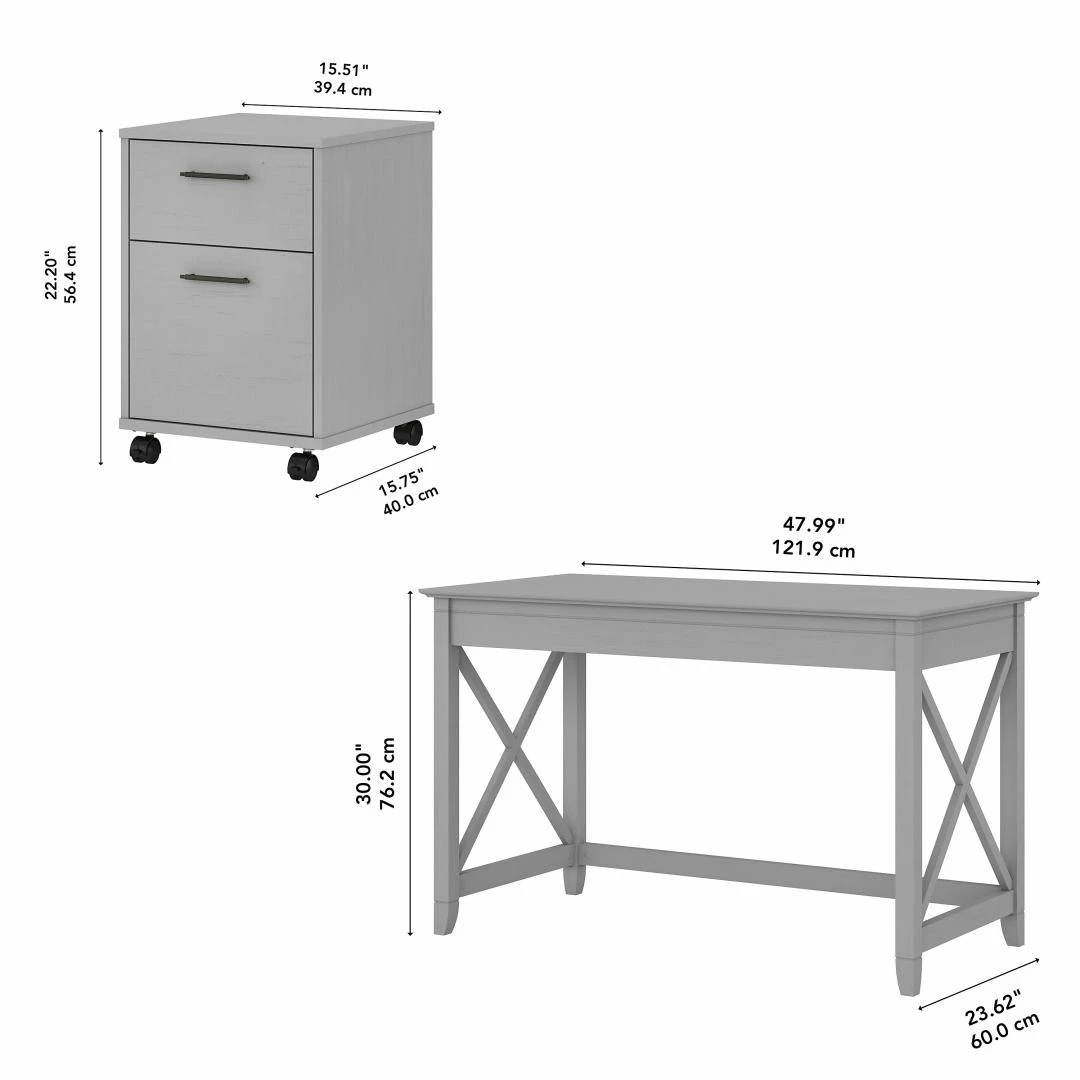 Bush Key West 48W Writing Desk With 2 Drawer Mobile Filing Cabinet Cape Cod Gray - KWS001CG - Image 2