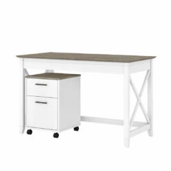 Bush Key West 48W Writing Desk With 2 Drawer Mobile Filing Cabinet Shiplap Gray - KWS001G2W