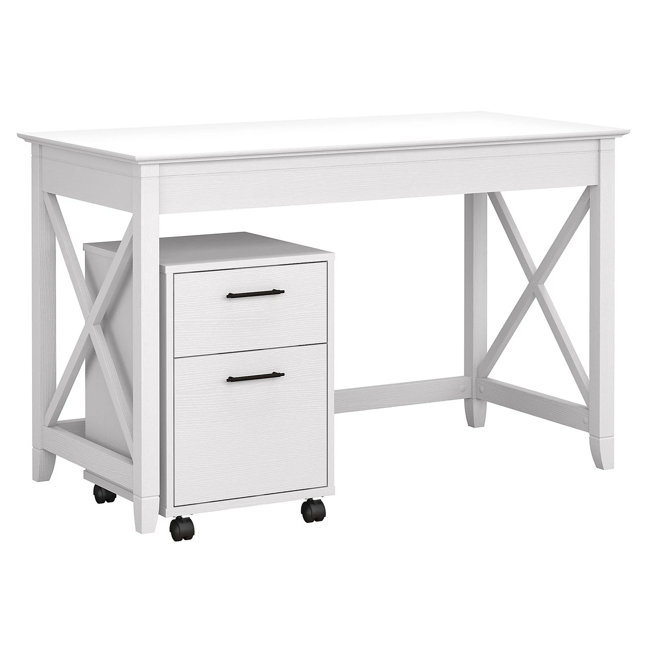 Bush Key West 48W Writing Desk With 2 Drawer Mobile Filing Cabinet Pure White Oak- KWS001WT