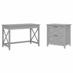 Bush Key West 48W Writing Desk With 2 Drawer Lateral File Cabinet Cape Cod Gray - KWS003CG