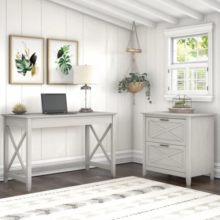 Bush Key West 48W Writing Desk With 2 Drawer Lateral File Cabinet Linen White Oak - KWS003LW - Image 2