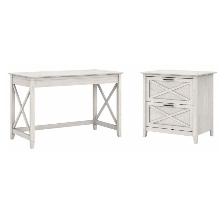 Bush Key West 48W Writing Desk With 2 Drawer Lateral File Cabinet Linen White Oak - KWS003LW