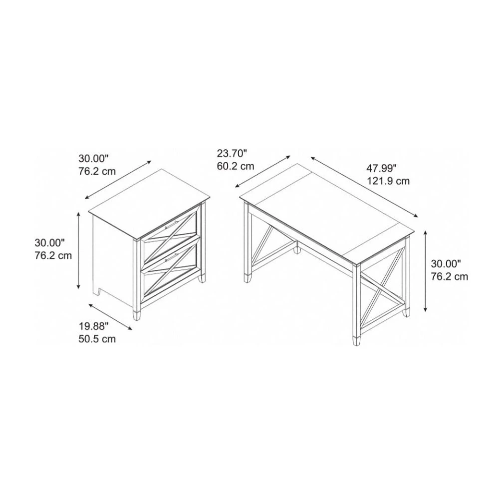 Bush Key West 48W Writing Desk With 2 Drawer Lateral File Cabinet Linen White Oak - KWS003LW - Image 7