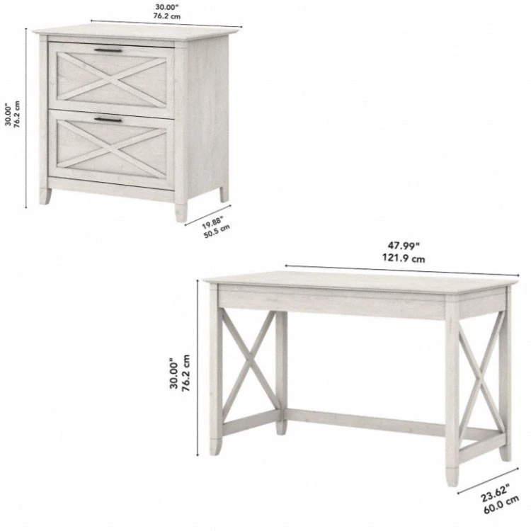 Bush Key West 48W Writing Desk With 2 Drawer Lateral File Cabinet Linen White Oak - KWS003LW - Image 3