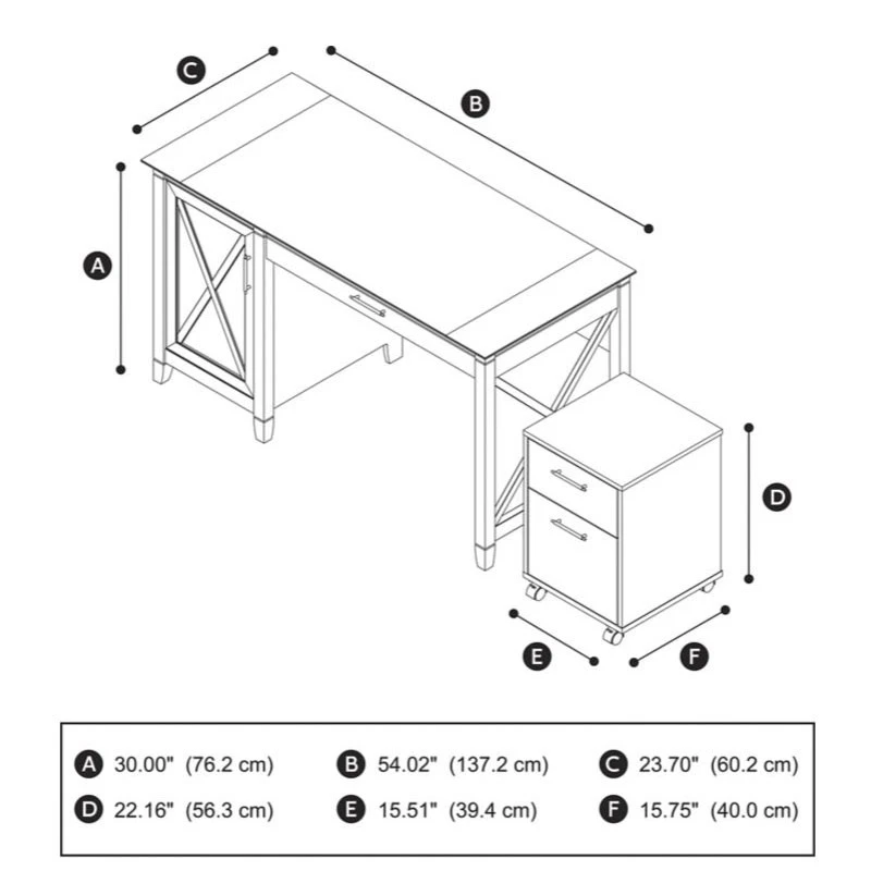 Bush Key West 54W Single Pedestal Desk With 2 Drawer Mobile Pedestal - KWS006WG - Image 6