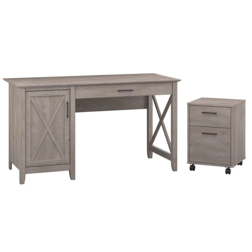 Bush Key West 54W Single Pedestal Desk With 2 Drawer Mobile Pedestal - KWS006WG