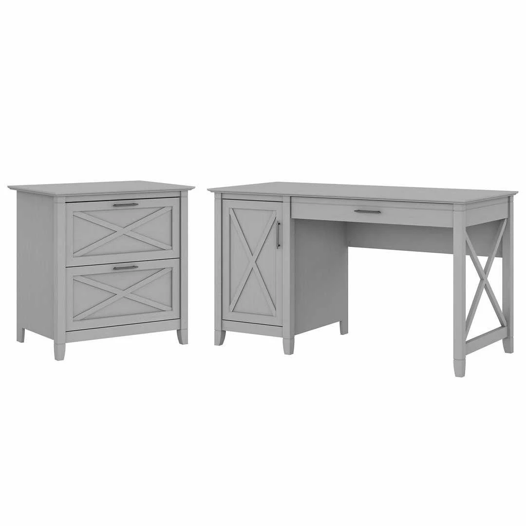 Bush Key West 54W Computer Desk With Storage And 2 Drawer Lateral File Cabinet Cape Cod Gray - KWS008CG - Image 3