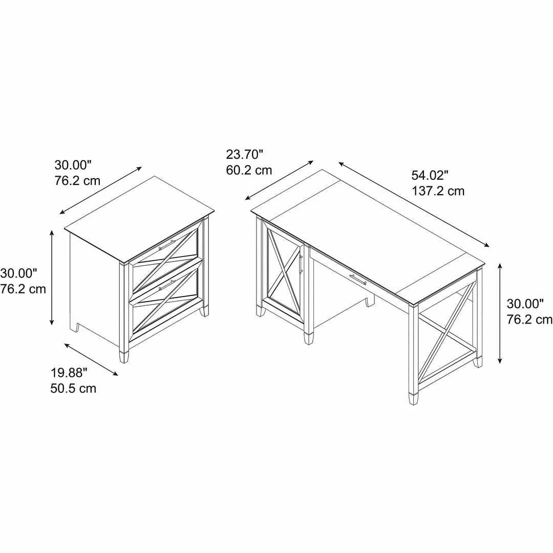 Bush Key West 54W Computer Desk With Storage And 2 Drawer Lateral File Cabinet Cape Cod Gray - KWS008CG - Image 2