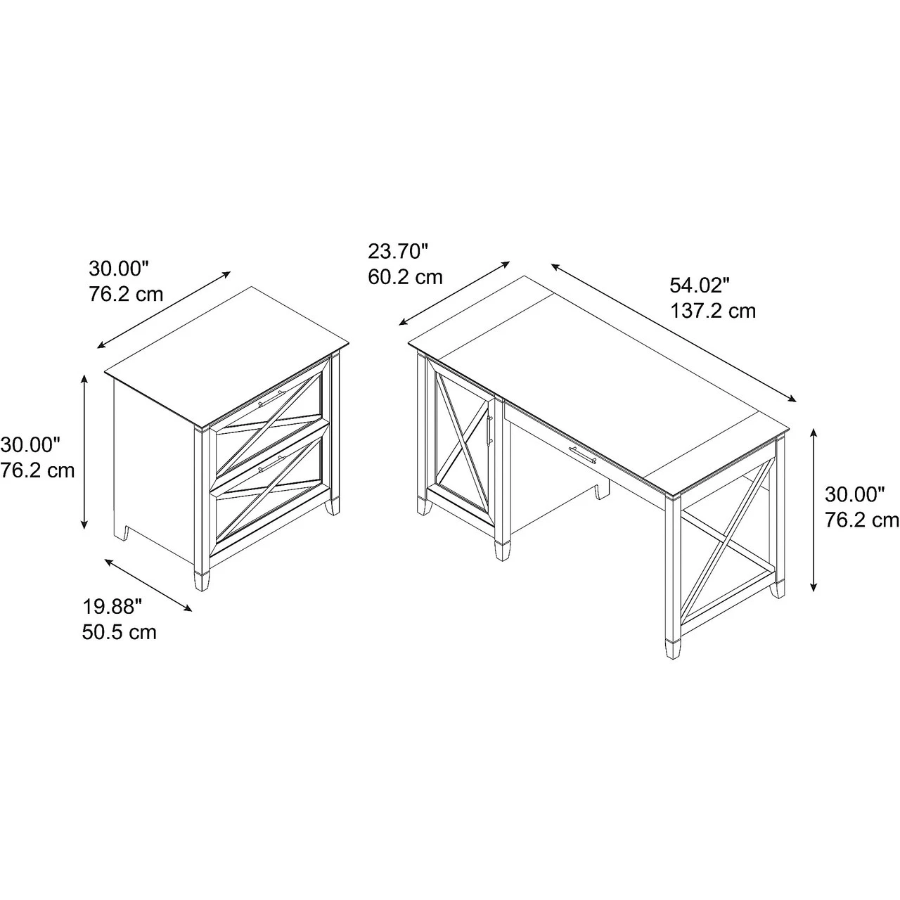 Bush Key West 54W Computer Desk With Storage And 2 Drawer Lateral File Cabinet Pure White Oak - KWS008WT - Image 3