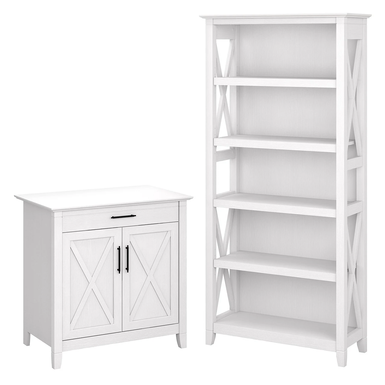 Bush Key West Secretary Desk With Storage And 5 Shelf Bookcase Pure White Oak - KWS012WT