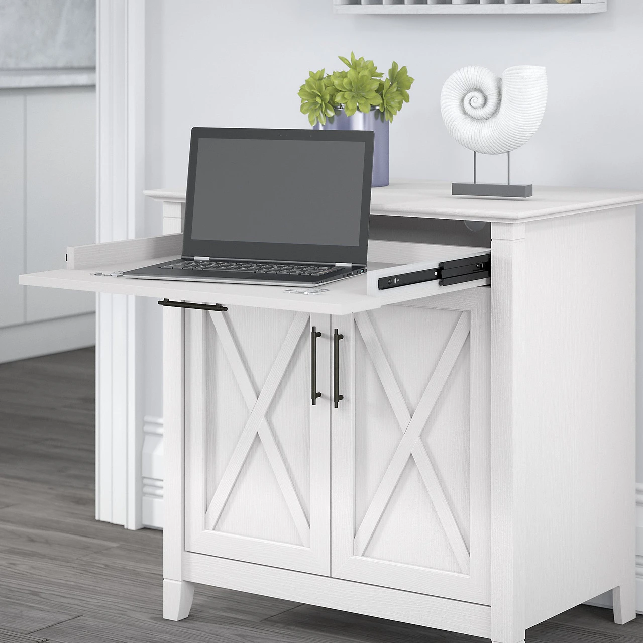 Bush Key West Secretary Desk With Storage And 5 Shelf Bookcase Pure White Oak - KWS012WT - Image 5