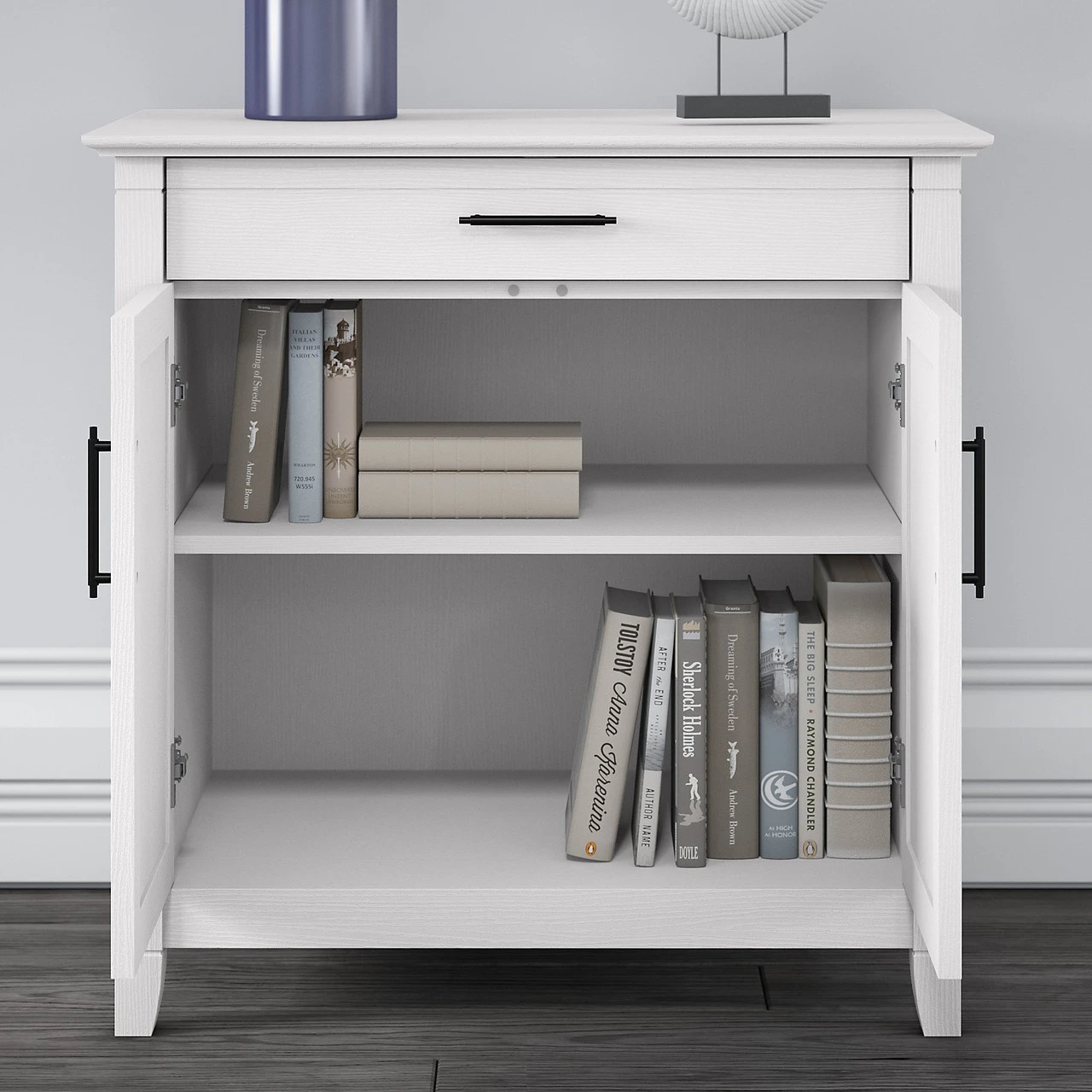 Bush Key West Secretary Desk With Storage And 5 Shelf Bookcase Pure White Oak - KWS012WT - Image 4