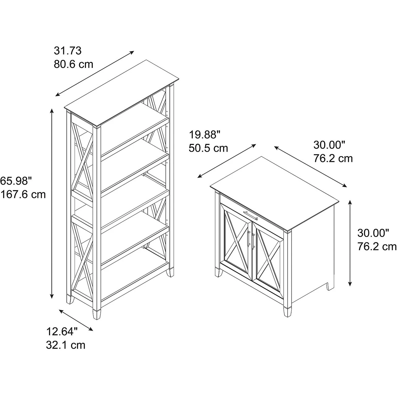 Bush Key West Secretary Desk With Storage And 5 Shelf Bookcase Pure White Oak - KWS012WT - Image 3