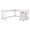 Bush Key West 60W L-Shaped Desk With 2 Drawer Mobile File Cabinet Linen White Oak - KWS013LW