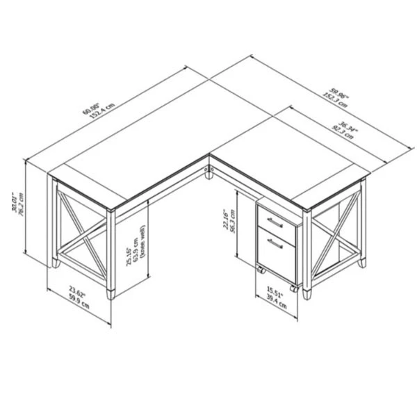 Bush Key West L-Shaped Desk 60" With 2 Drawer Mobile File - KWS013BC - Image 2
