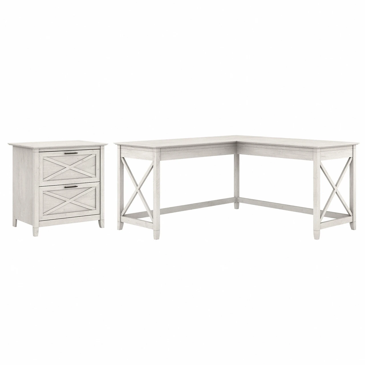Bush Furniture Key West 60W L Shaped Desk With 2 Drawer Lateral File Cabinet In Linen White Oak - KWS014LW - Image 3