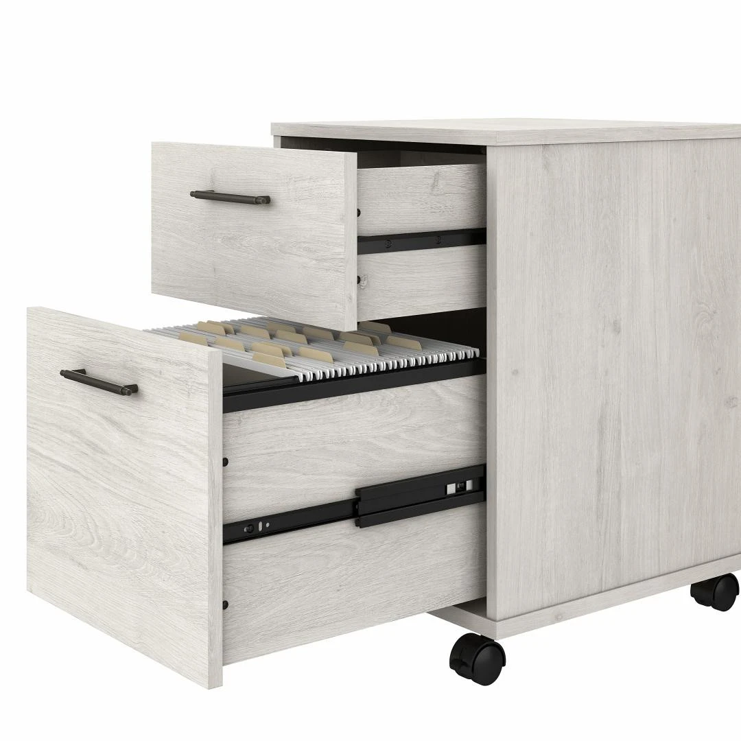 Bush Key West 60W L-Shaped Desk With Mobile File Cabinet And 5 Shelf Bookcase Linen White Oak - KWS016LW - Image 7