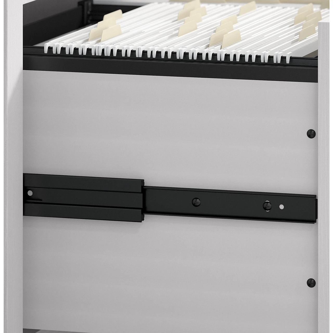 Bush Key West 60W L-Shaped Desk With Mobile File Cabinet And 5 Shelf Bookcase Pure White Oak- KWS016WT - Image 5