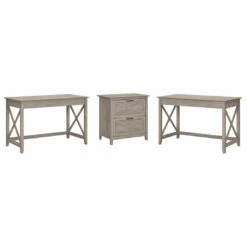 Bush Furniture Key West 2 Person Desk Set With Lateral File Cabinet Washed Gray - KWS047WG