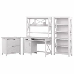 Bush Furniture Key West 48W Computer Desk Package Pure White Oak - KW051WT