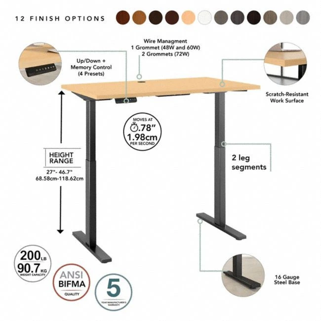 Bush Furniture Move 60 Series 60W X 30D Height Adjustable Table Standing Desk - M6S6030ACBK - Image 7