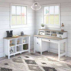 Bush Furniture Mayfield 54W Computer Desk Package With Cube Bookcase Shiplap Gray - MAY004GW2