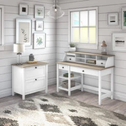 Bush Furniture Mayfield 54W Computer Desk Package With Lateral File Shiplap Gray - MAY005GW2