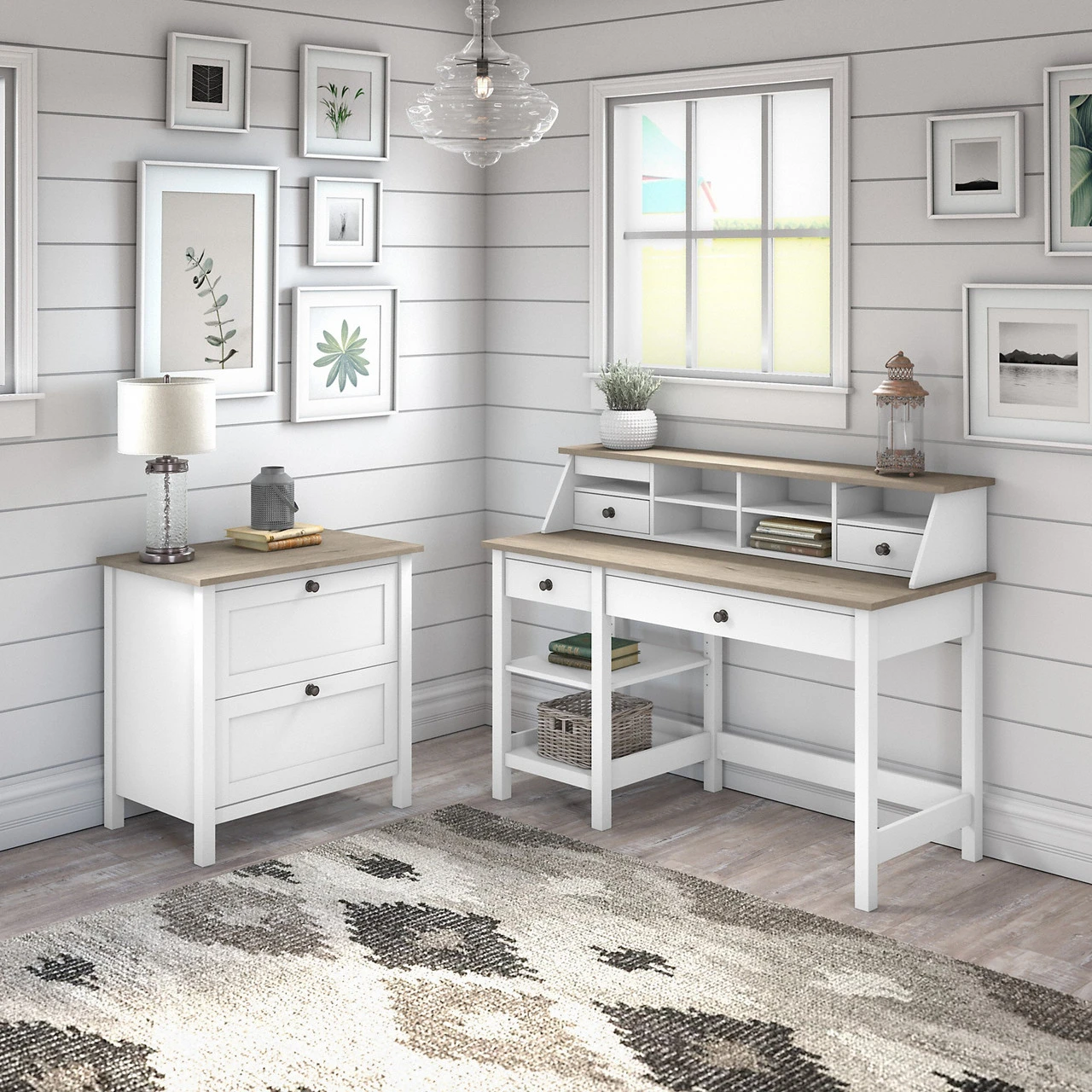 Bush Furniture Mayfield 54W Computer Desk Package With Lateral File Shiplap Gray - MAY005GW2