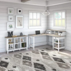 Bush Furniture Mayfield 60W L Shaped Desk And Cube Bookcase Package Shiplap Gray - MAY013GW2
