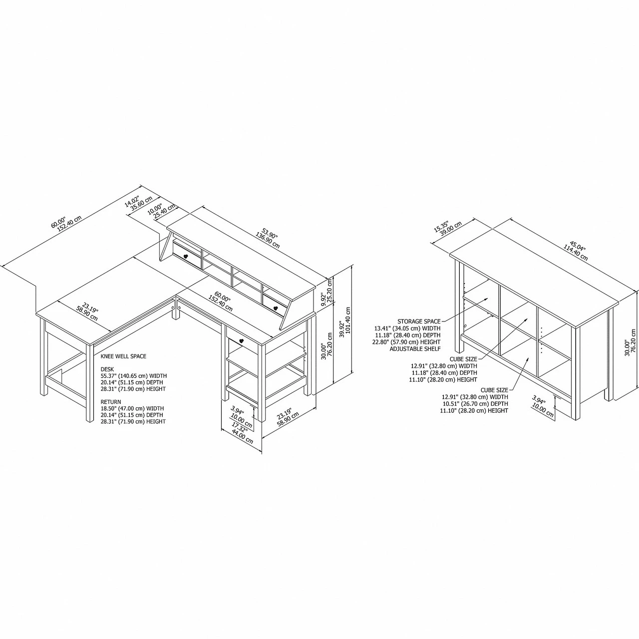 Bush Furniture Mayfield 60W L Shaped Desk And Cube Bookcase Package Shiplap Gray - MAY013GW2 - Image 2