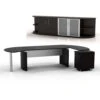 Mayline Medina Executive 72" Desk With Left Return, Right Desk Extension, Low-Wall Cabinet, Two Round Cabinet Shelves, Mocha- MNT10-LDC