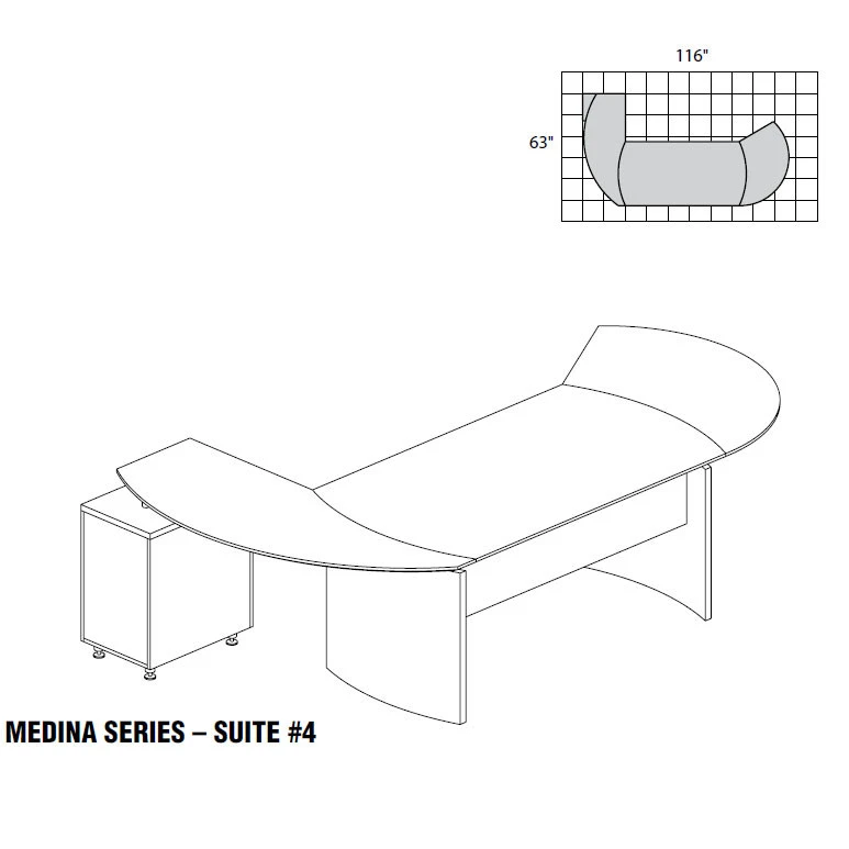 Mayline Medina Executive 72" Desk With Desk Ext, Right Return, And Center Drawer Gray Steel - MNT4-LGS - Image 2