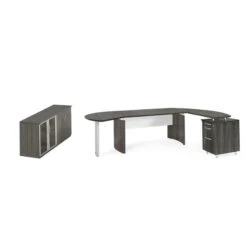 Mayline Medina Executive 72" Desk With Right Return, Left Extension, Drawer, And Cabinet Gray Steel- MNT8R-LGS