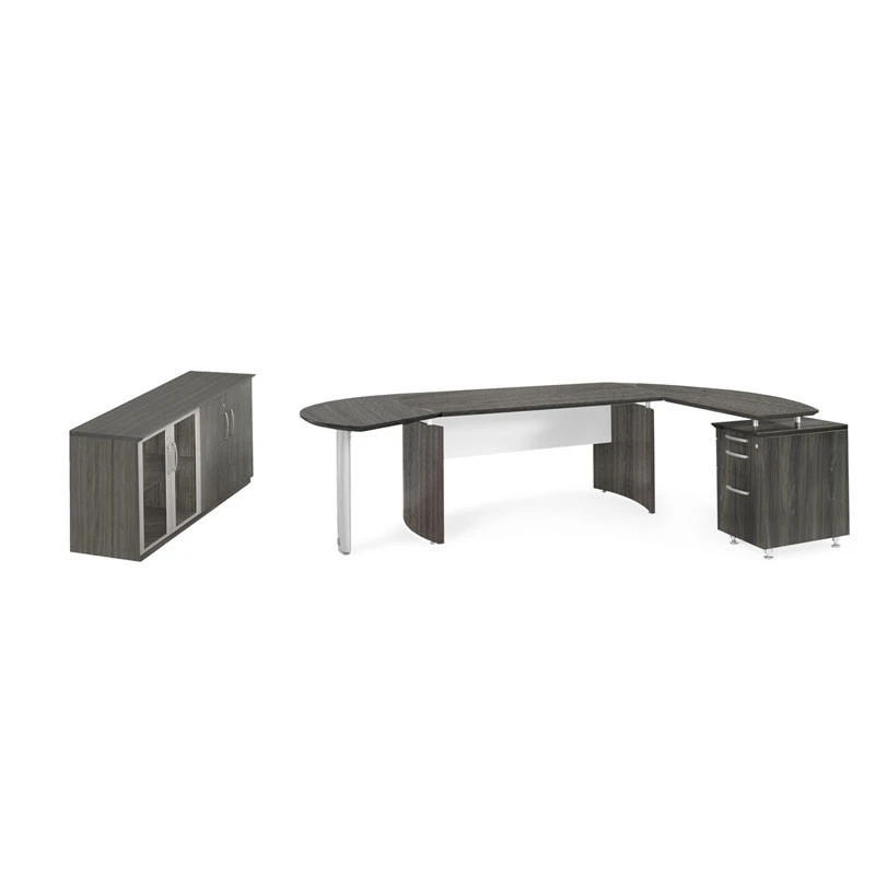 Mayline Medina Executive 72" Desk With Right Return, Left Extension, Drawer, And Cabinet Gray Steel- MNT8R-LGS
