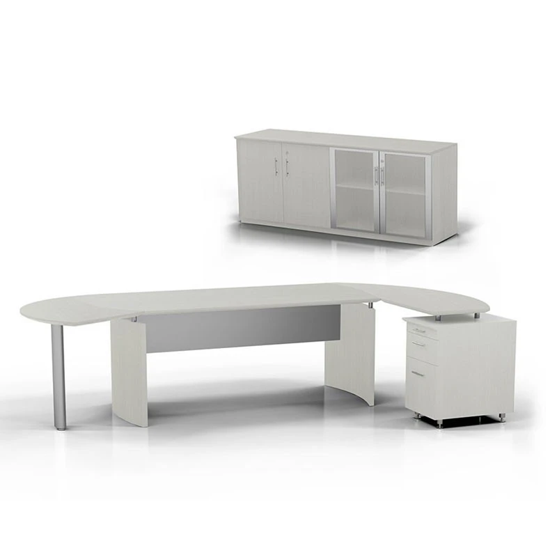 Mayline Medina Executive 72" Desk With Return On Right, Left Curved Desk Extension, And Low Wall Cabinet, Textured Sea Salt- MNT8R-TSS