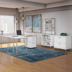 Kathy Ireland By Bush Method Collection 72W L-Shaped Desk W Bookcase And File Storage White - MTH029WHSU