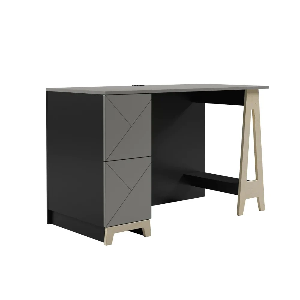 Nexera Atypik 2 Piece Home Office Set, Black/Greige And Russian Plywood - 403038 - Image 2