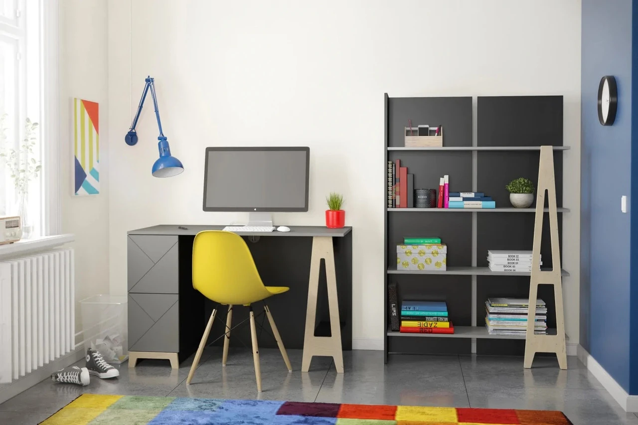 Nexera Atypik 2 Piece Home Office Set, Black/Greige And Russian Plywood - 403038