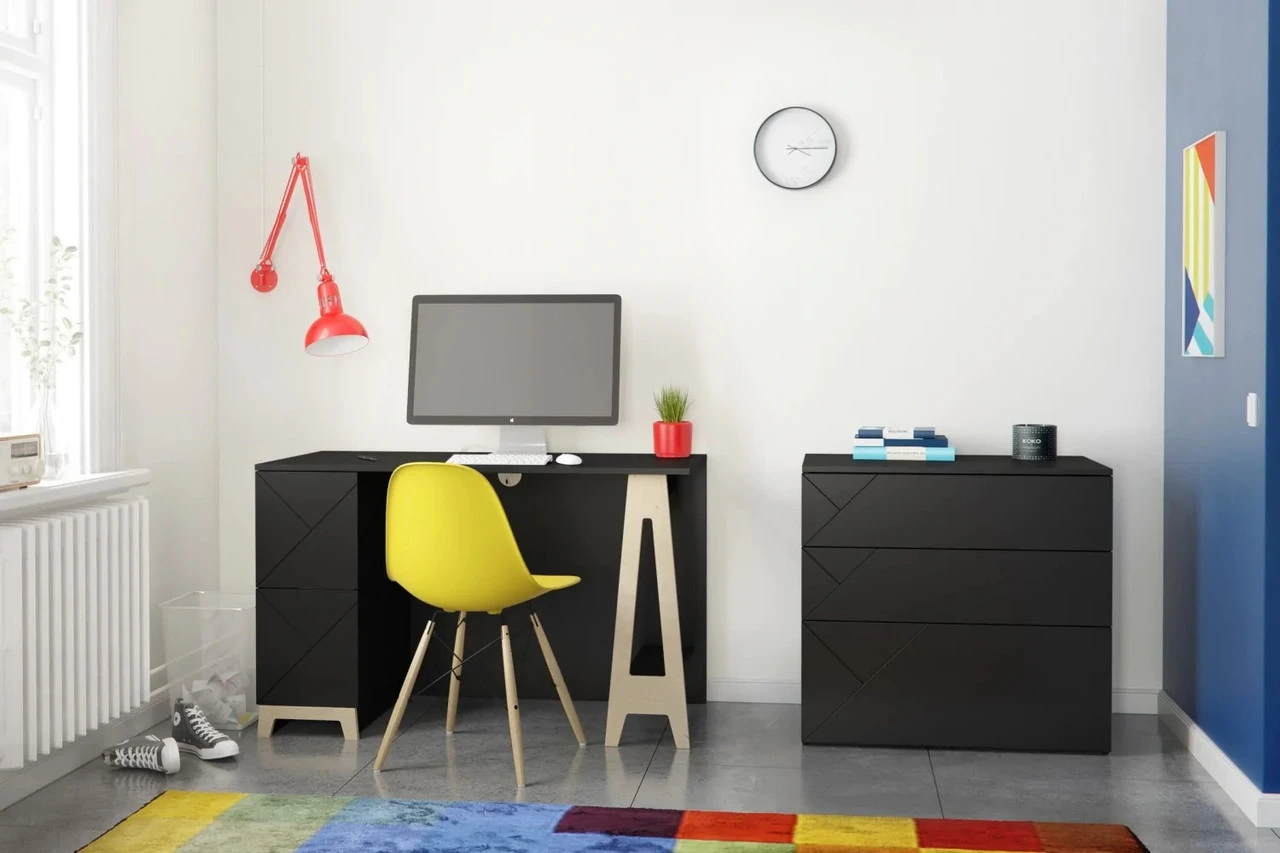 Nexera Atypik 2 Piece Home Office Set, Black And Birch Plywood - 403043 - Image 5