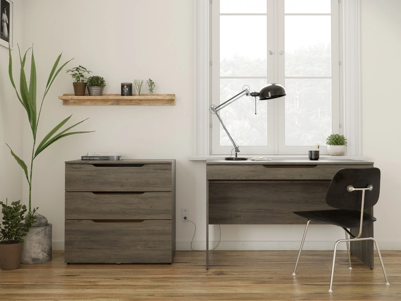 NexeraArobas Desk With Drawer, Bark Grey - 601844 - Image 3