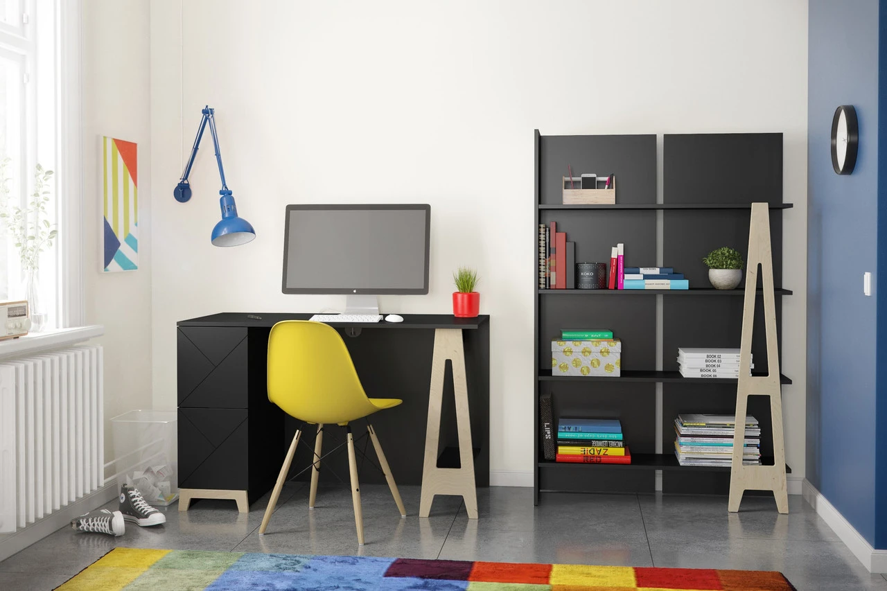 Nexera Atypik 2-Drawer Desk, Black And Russian Plywood - 608106