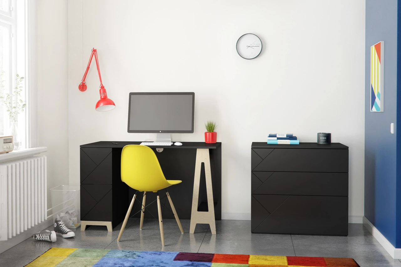 Nexera Atypik 2-Drawer Desk, Black And Russian Plywood - 608106 - Image 4