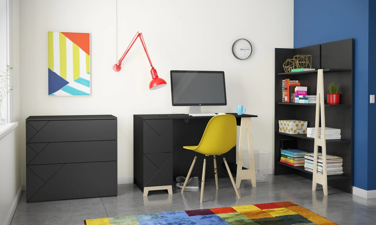 Nexera Atypik 2-Drawer Desk, Black And Russian Plywood - 608106 - Image 5