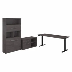 Bush Business FurnitureOffice 500 Collection 72W X 30D Height Adjustable Standing Desk With Storage And Bookcase Storm Gray - OF5006SGSU